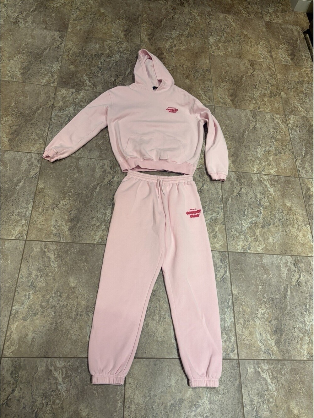 White Fox Comfort Club Sweatsuit Matching Set Pink Hoodie M/L Pants L